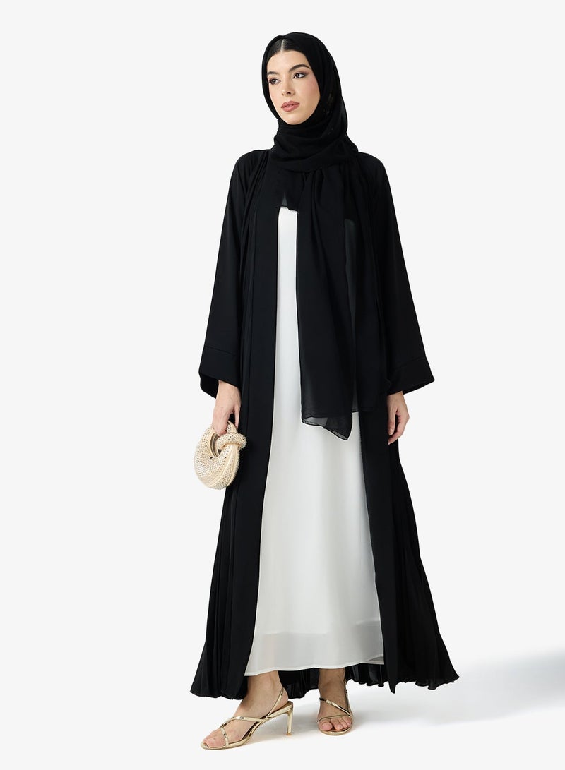 hayas closet Black Pleated Abaya With Sheila - Image 2